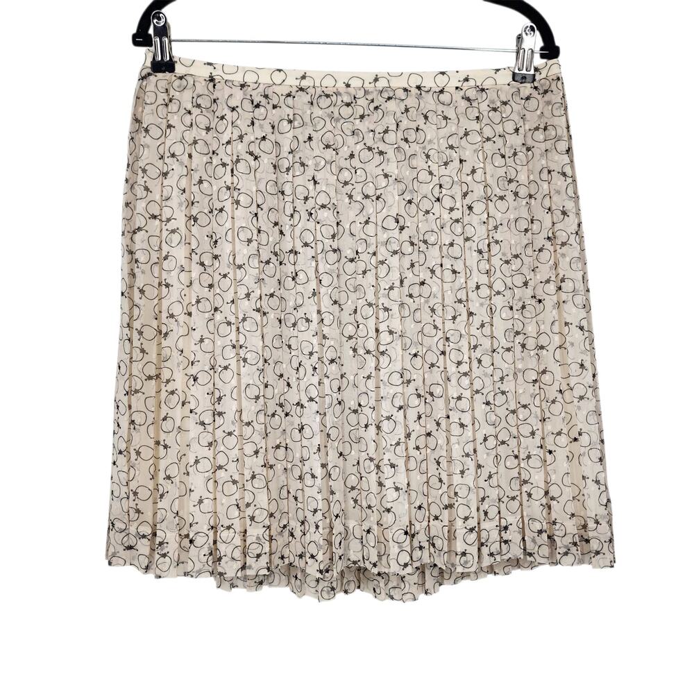 See By Chloe Cream Abstract Fruit Print Fil Coupé Pleated Mini Skirt Size 8